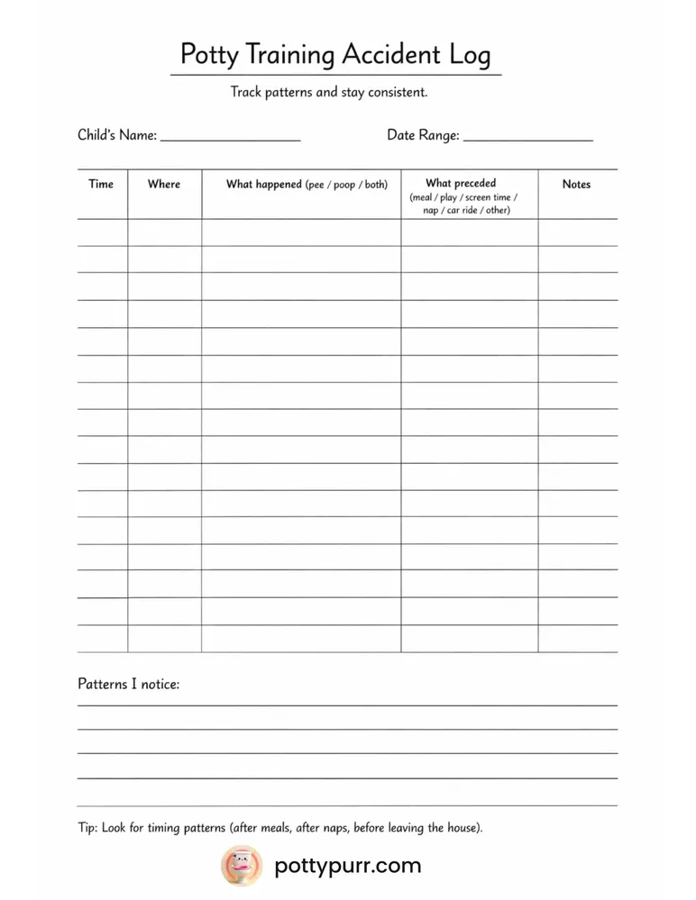 Accident Log - Simple version for tracking potty training accidents