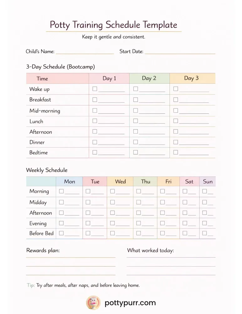 Schedule Template - Colorful version for planning potty training routine