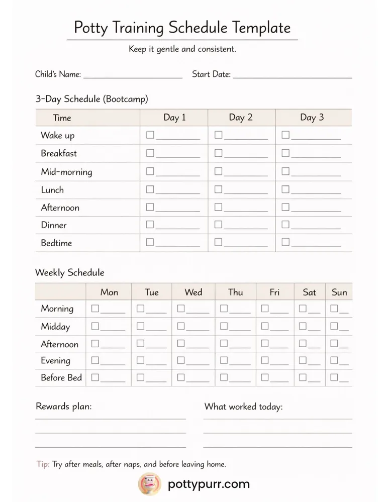 Schedule Template - Simple version for planning potty training routine