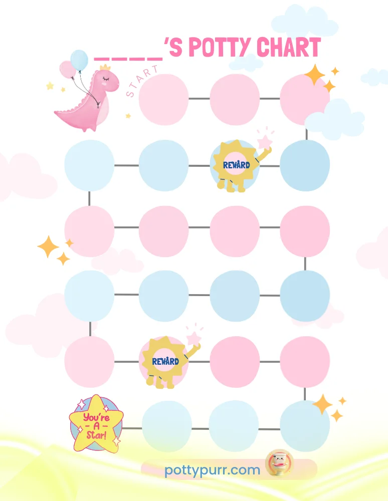 Monthly Potty Chart Dinosaur Pastel