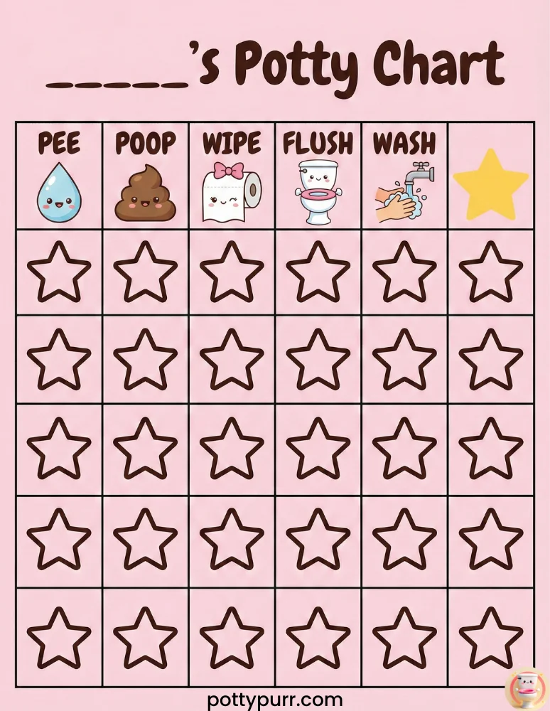 Potty Chart Pee Poop Stars Pink