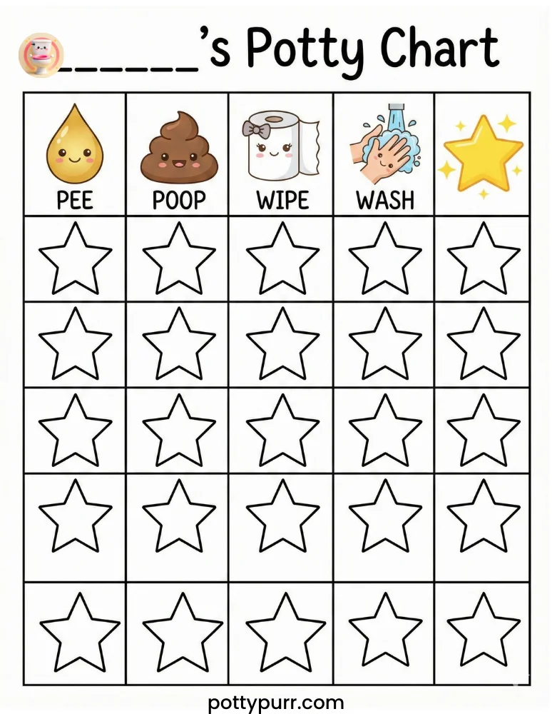Potty Chart Pee Poop Stars Simple