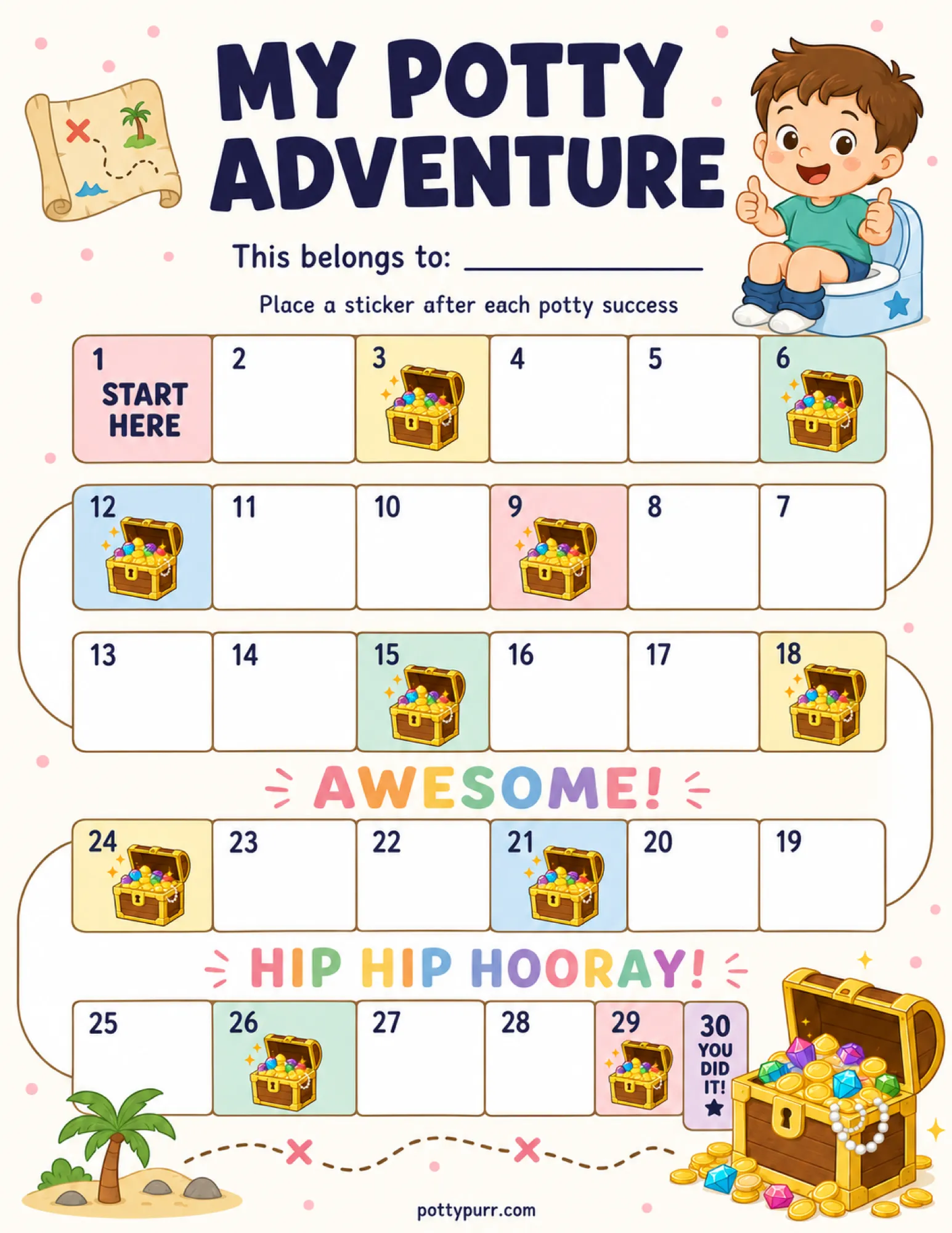 Treasure Hunt Potty Chart for Toddlers