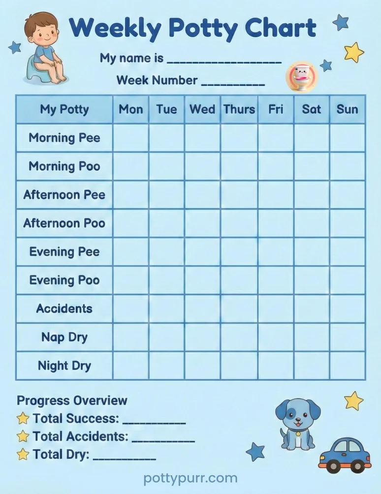Weekly Potty Chart for Boys Detailed