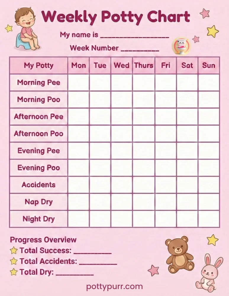 Weekly Potty Chart Princess Detailed